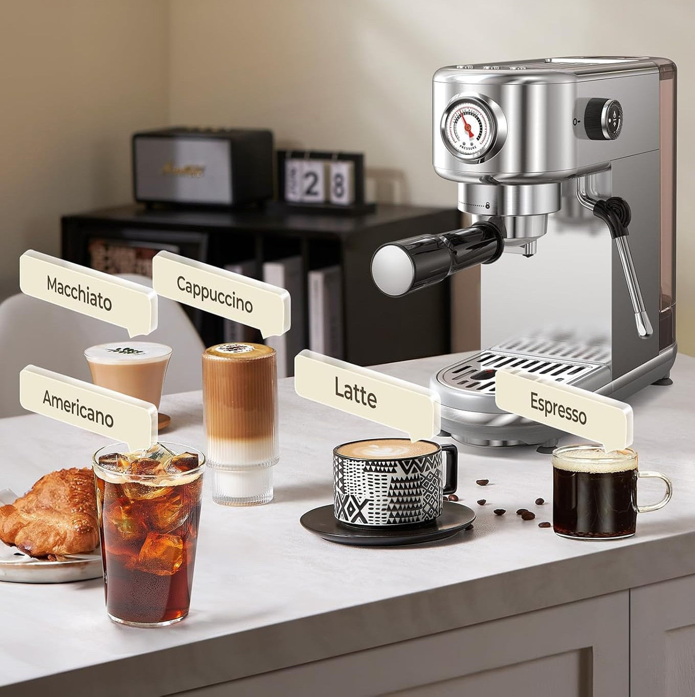 Espressor profesional NextWave® 20 bari, 1350W, rezervor 1.3L, din otel inoxidabil, spumator lapte integrat, functii – imaginea 2