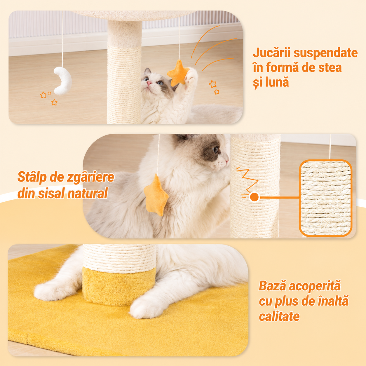 Ansamblu de joaca pentru pisici NextWave®, cu pat moale in forma de nor si husa detasabila lavabila, stalp gros de zgariat – imaginea 2