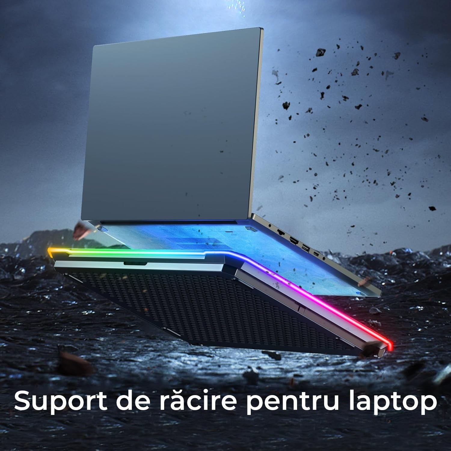 Stand De Racire pentru Laptop BeGenius® cu Suport pentru Telefon, 6 Ventilatoare ultra Silentioase, Cooler Laptop Gaming – imaginea 2