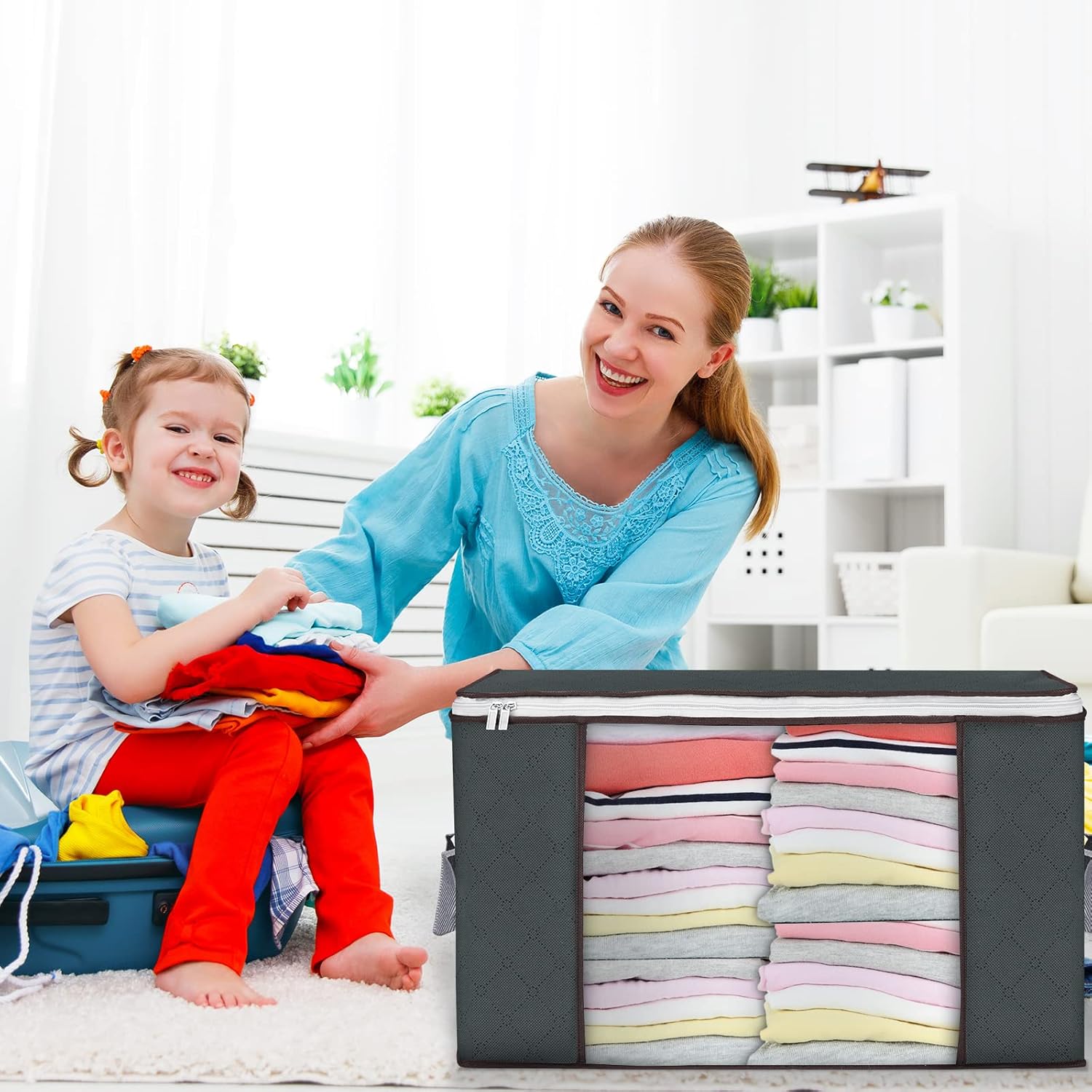 Set 2 huse depozitare cu fermoar NextWave®️, Organizator pentru haine, Cu fereastra transparenta, Rezistent la praf si – imaginea 2