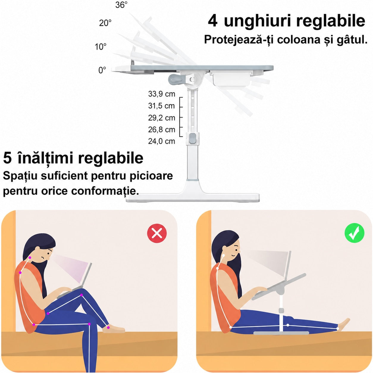 Masa Laptop Pliabila NextWave®, Suport Reglabil pentru Pat si Canapea, Inaltime si Inclinare Ajustabila, Picioare Pliabile – imaginea 2