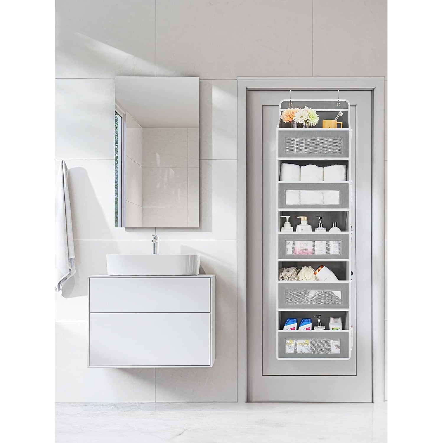 Organizator de usa NextWave®️, 5 compartimente, depozitare pe perete cu raft, material netesut, pliabil, spatiu de – imaginea 2