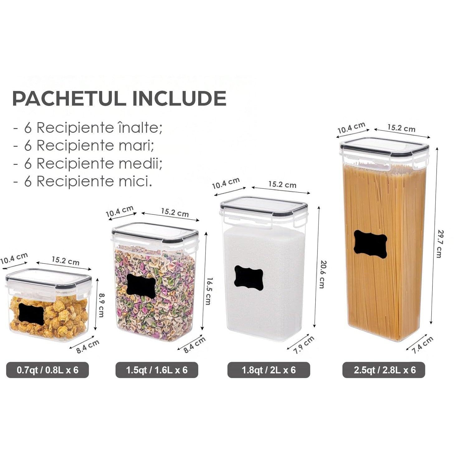 Set 24 cutii depozitare alimente NextWave, plastic alimentar transparent fara BPA, inchidere ermetica, reutilizabile – imaginea 2
