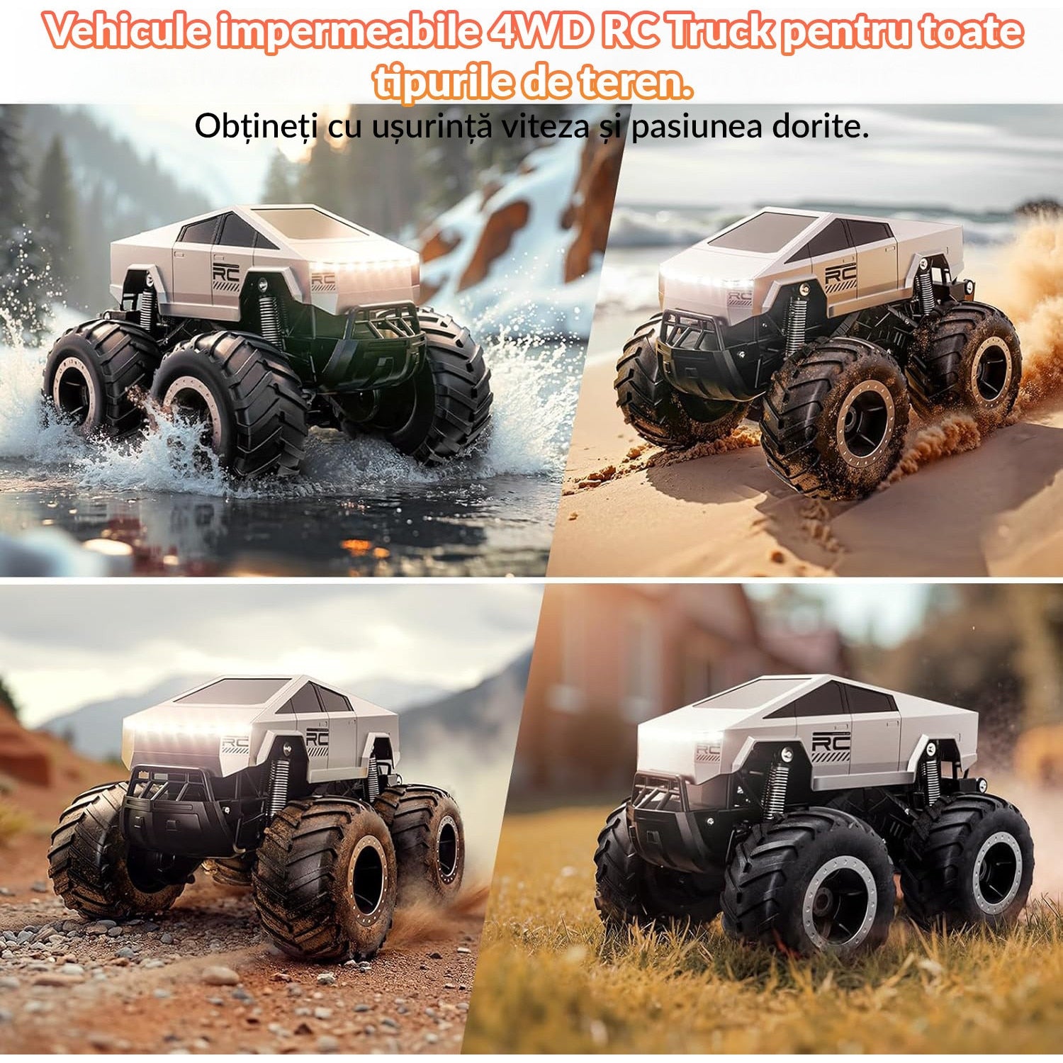 Masina cu telecomanda RC Cybertruck BeGenius®, 4WD Off-Road 1:16, Pentru Toate Tipurile de Teren, 360° Drift, Baterii tip – imaginea 2