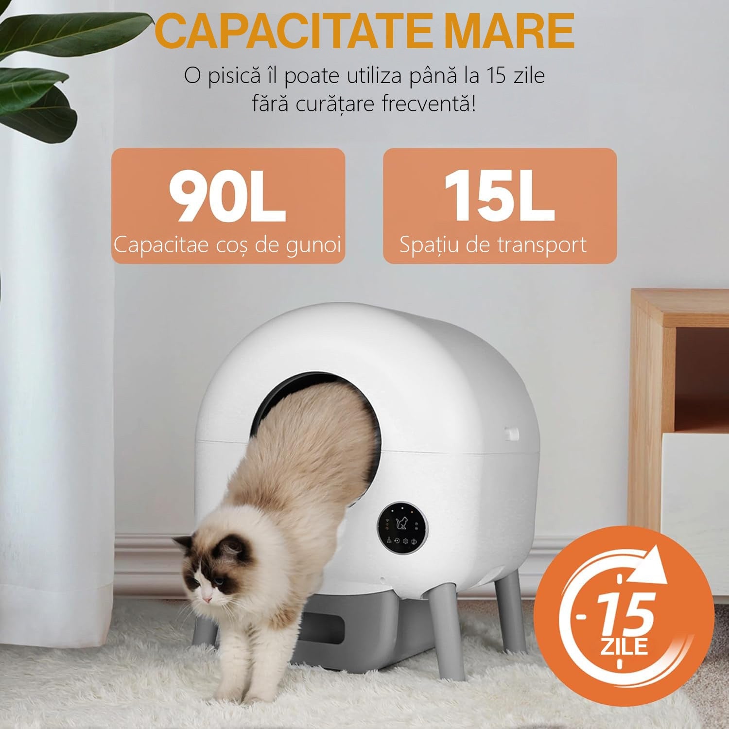 Litiera Automata Smart NextWave®️ pentru pisica, toaleta inteligenta cu functii de auto-curatare, Aplicatie Mobila, Senzori – imaginea 2