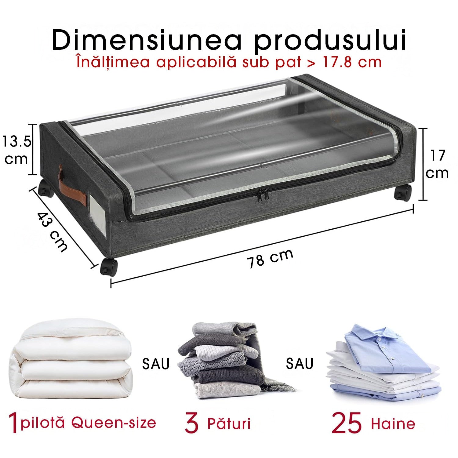 Set de 2 Organizatoare sub pat cu roti NextWave®️, capacitate mare, organizarea pantofilor, hainelor si paturilor – imaginea 2