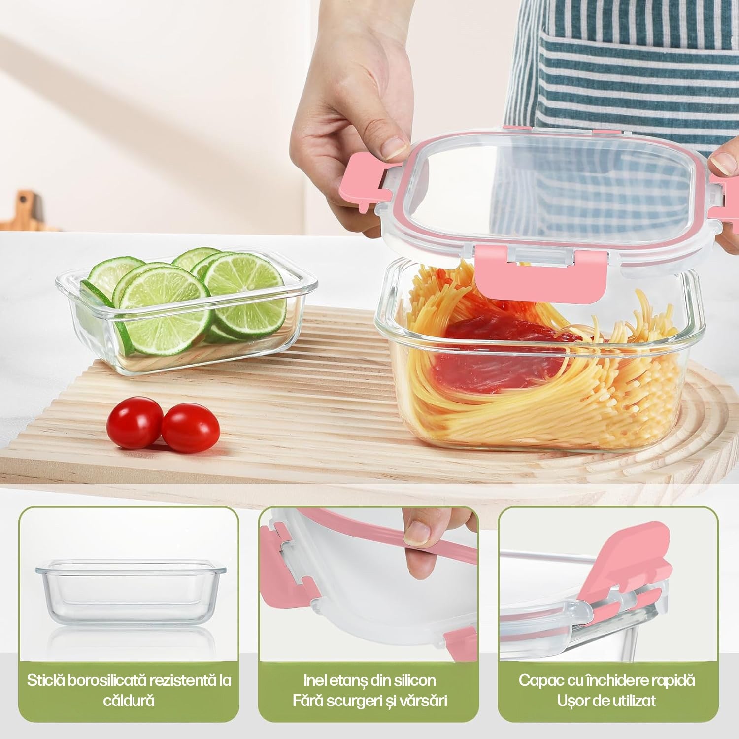 Set 12 Caserole Alimentare din sticla NextWave®️ Capace Etanse, Depozitare Frigider si Congelator, Potrivite pentru – imaginea 2