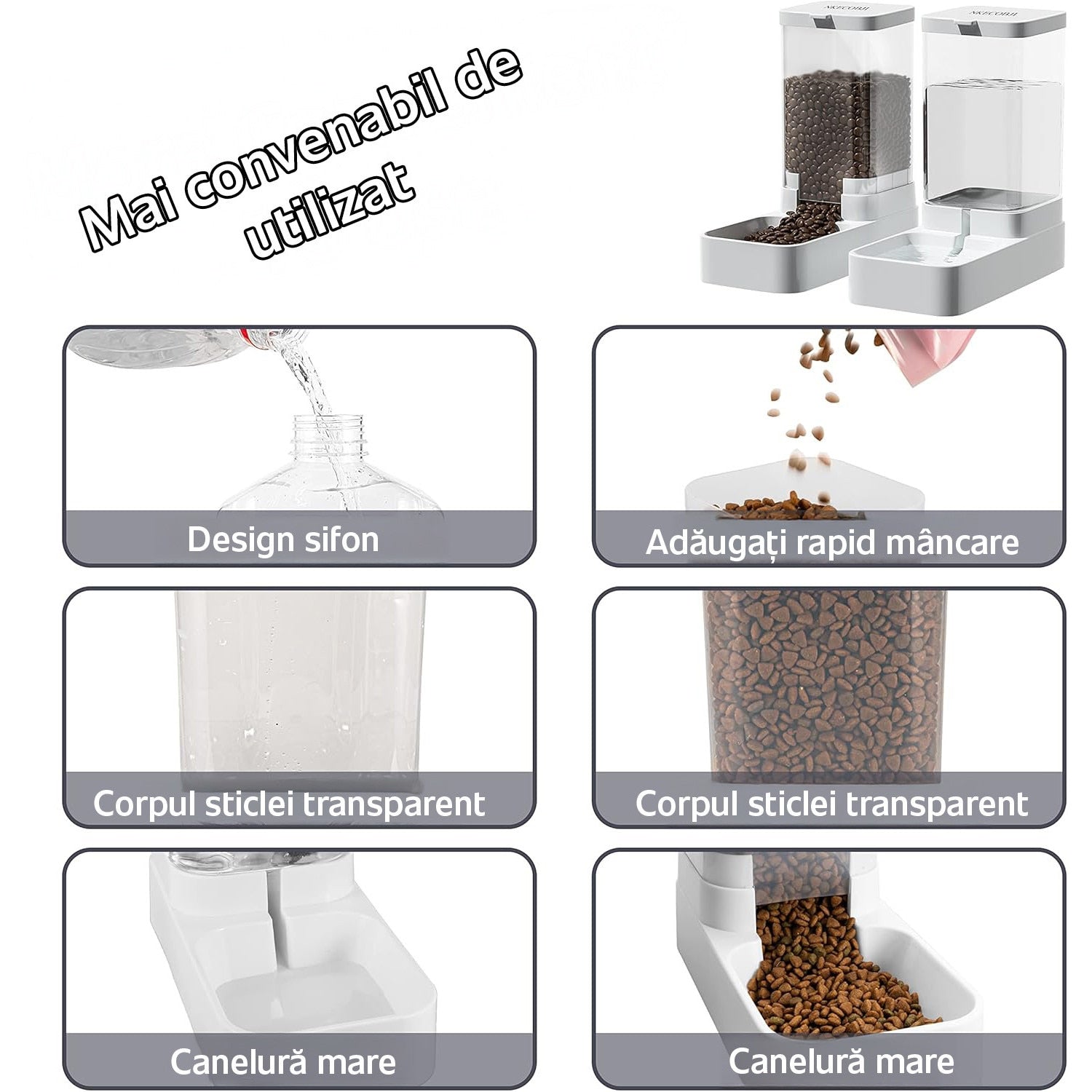 Dispenser de apa si mancare 2 in 1 pentru pisici si caini NextWave®, responsabil pentru distribuirea hranei si apei – imaginea 2