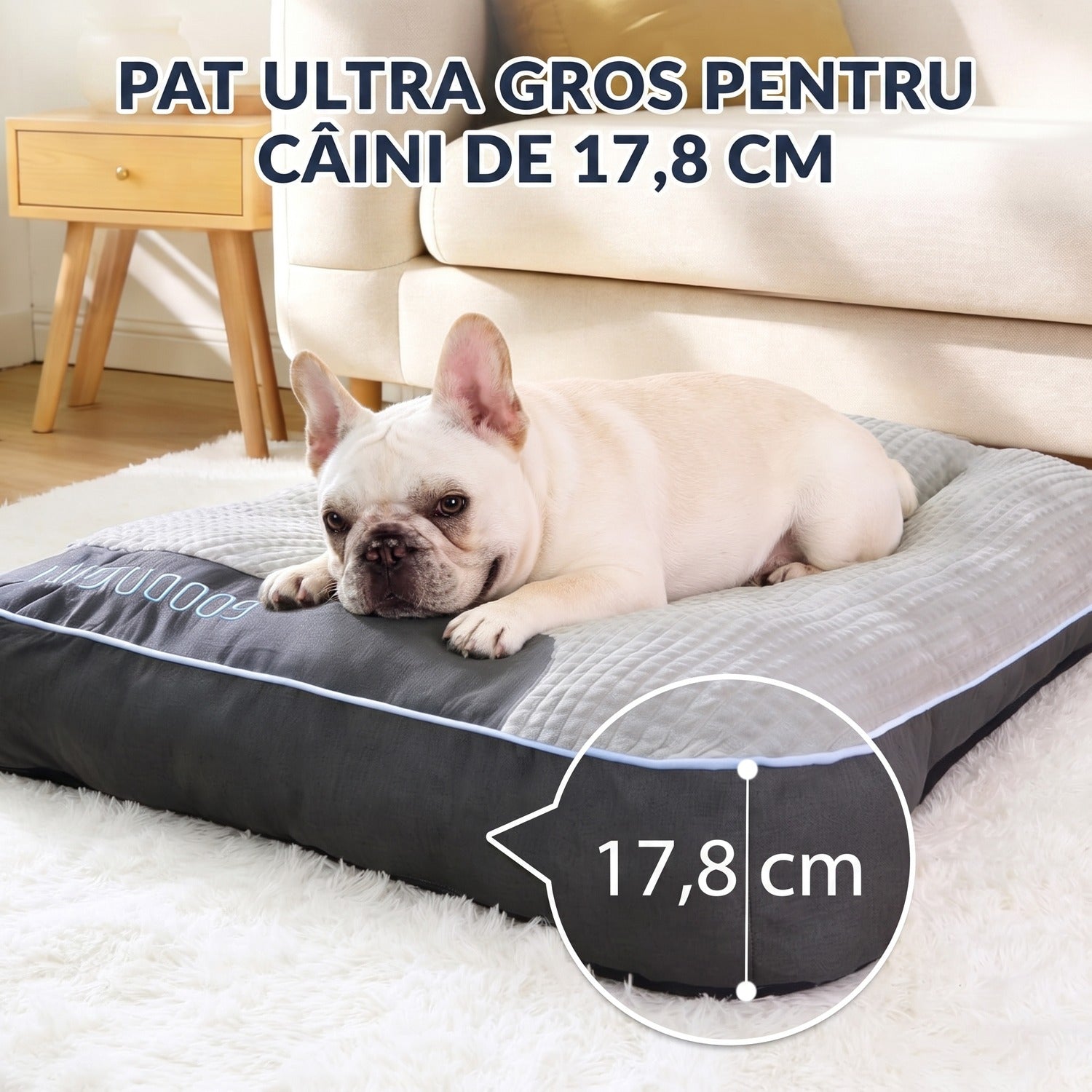 Pat ortopedic pentru caini de talie medie, dreptunghiular 32"x25"x7", canapea din plus moale, calda si durabila pentru – imaginea 2