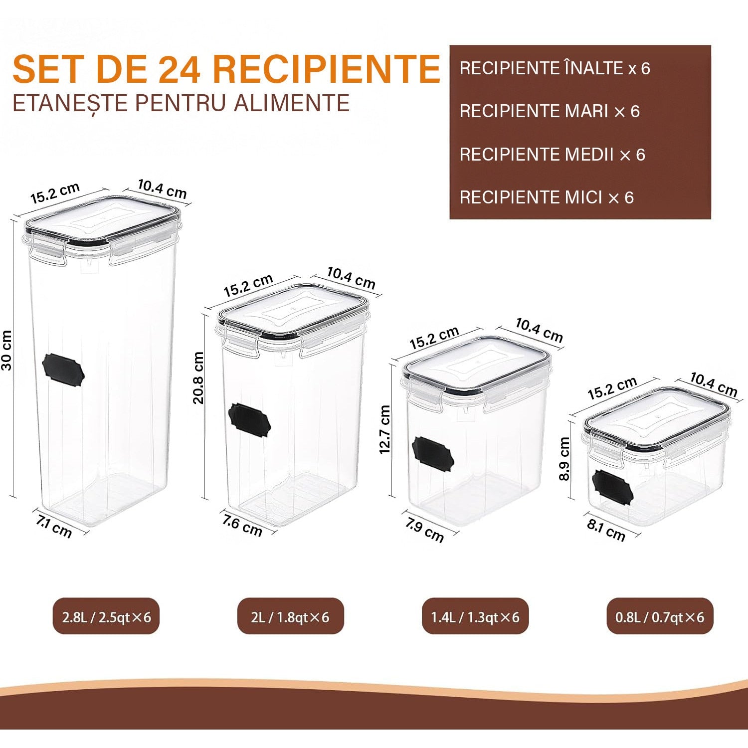 Set 24 cutii depozitare alimente NextWave® – plastic alimentar transparent fara BPA, capace etanse cu garnitura, 4 – imaginea 2