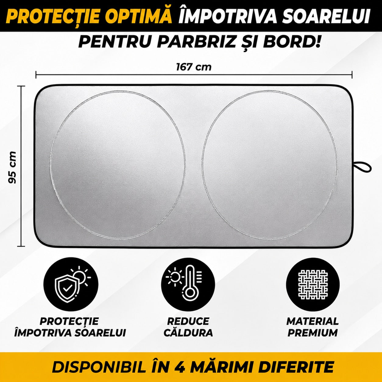 Parasolar auto NextWave® pentru parbriz, material reflectorizant 280T, protectie UV pana la 99%, design pliabil cu cadru – imaginea 2