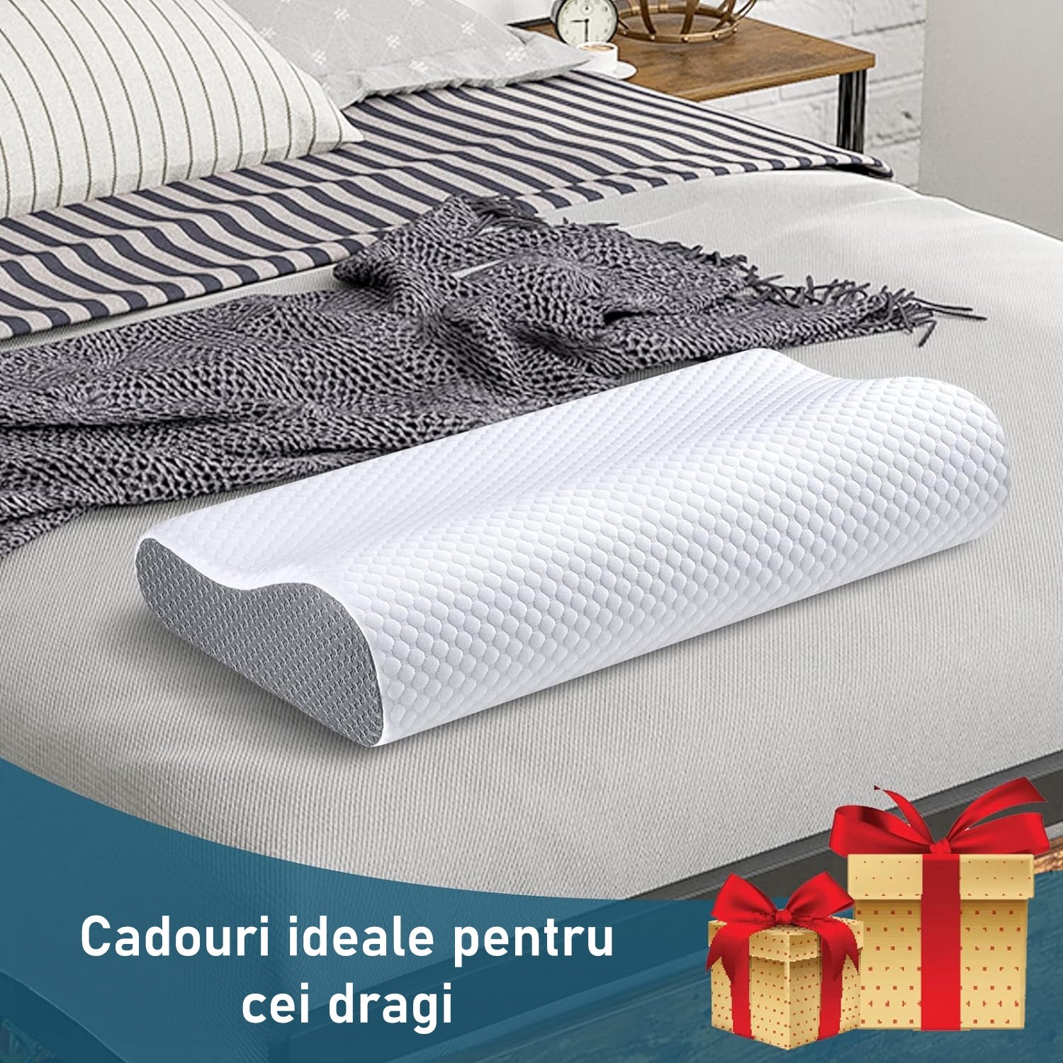 Perna ortopedica pentru dormit NextWave®, Spuma cu Memorie ergonomica pentru Gat si Suport Cervical, Ideala pentru dormitul – imaginea 2