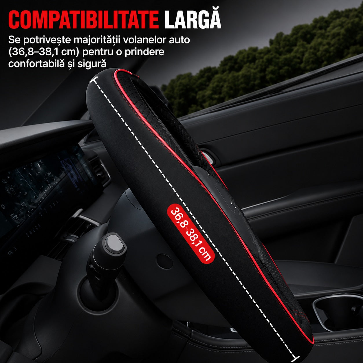 Husa volan auto NextWave®, din piele ecologica din microfibra, interior antiderapant din cauciuc, cusaturi ranforsate – imaginea 2