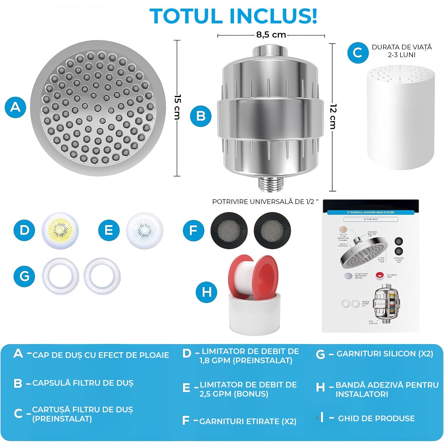 Filtru de apa premium NextWave® pentru para de dus cu 23 stagii de filtrare, usor de instalat, infuzie de minerale si – imaginea 2