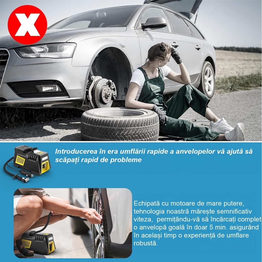 Compresor Auto Portabil pentru Anvelope Auto, Motociclete, Tubliss Enduro, Biciclete si Mingi, 10, 3 BAR/ 150 PSI, Manometru – imaginea 2