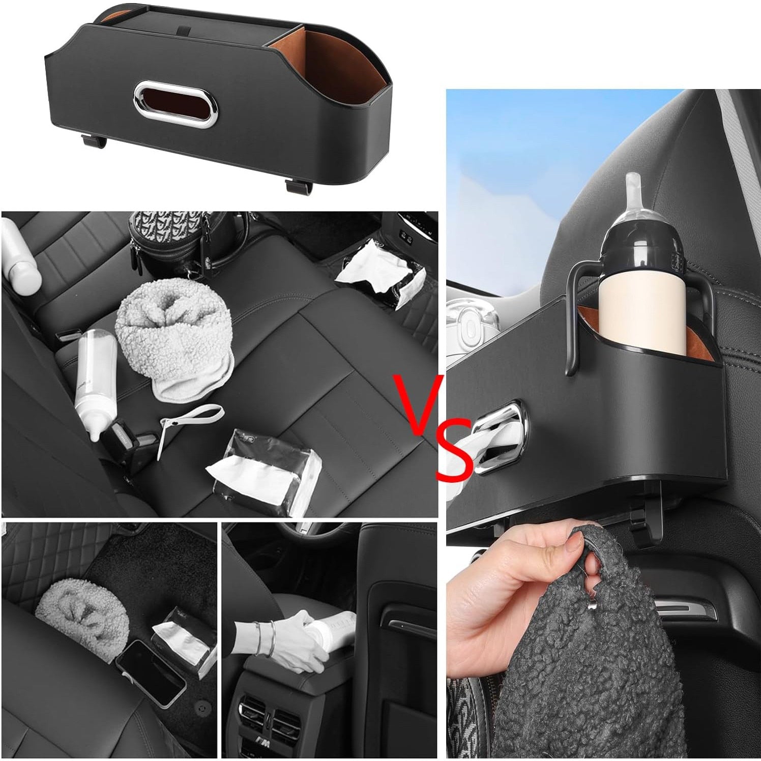 Organizator spatar auto NextWave®️, suport multifunctional cu buzunar pentru tableta, 2 suporturi de pahare, material – imaginea 2