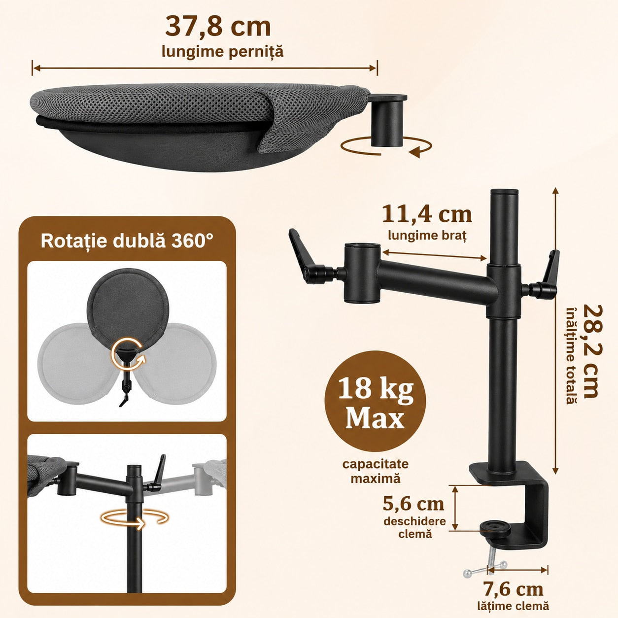 Pat suspendat pentru pisici NextWave®, hamac de birou cu prindere metalica fara gaurire, rotatie dubla la 360°, inaltime – imaginea 2