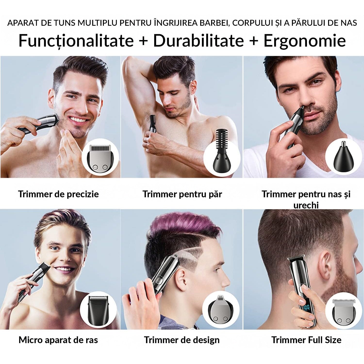 Masina de tuns si Aparat de ras BeGenius®, Multifunctionala 11 in 1, Lame Inox, Corp Metal, Profesional, Barba, Cap – imaginea 2