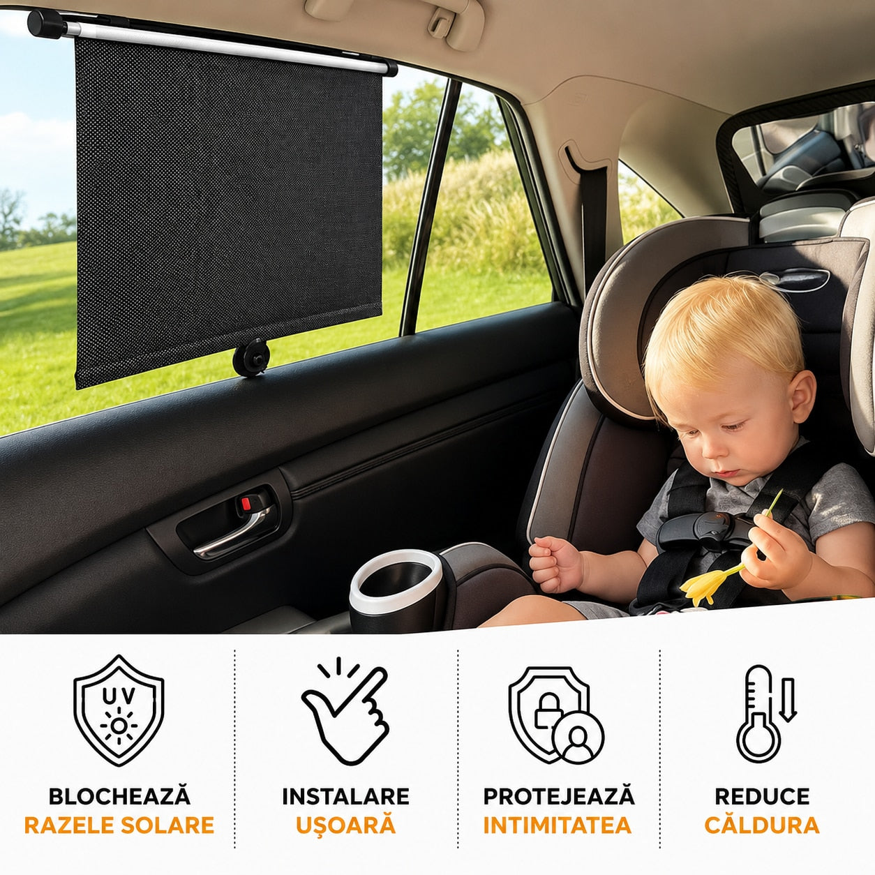 Set 2 parasolare auto retractabile NextWave®, pentru geamuri laterale, blocheaza razele solare, reduc caldura si sporesc – imaginea 2