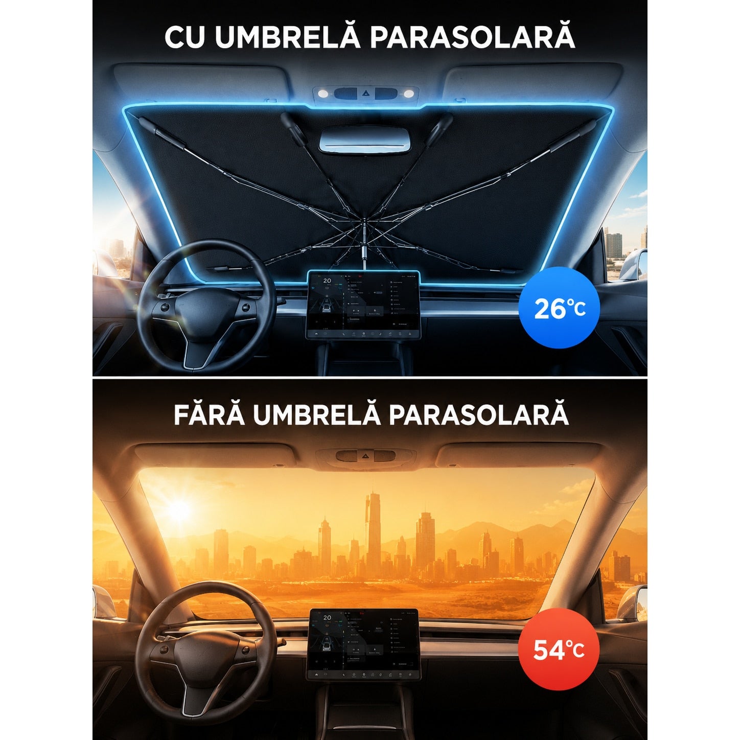 Parasolar auto NextWave® tip umbrela pentru parbriz, material reflectorizant 240T cu strat de racire, protectie UV si – imaginea 2