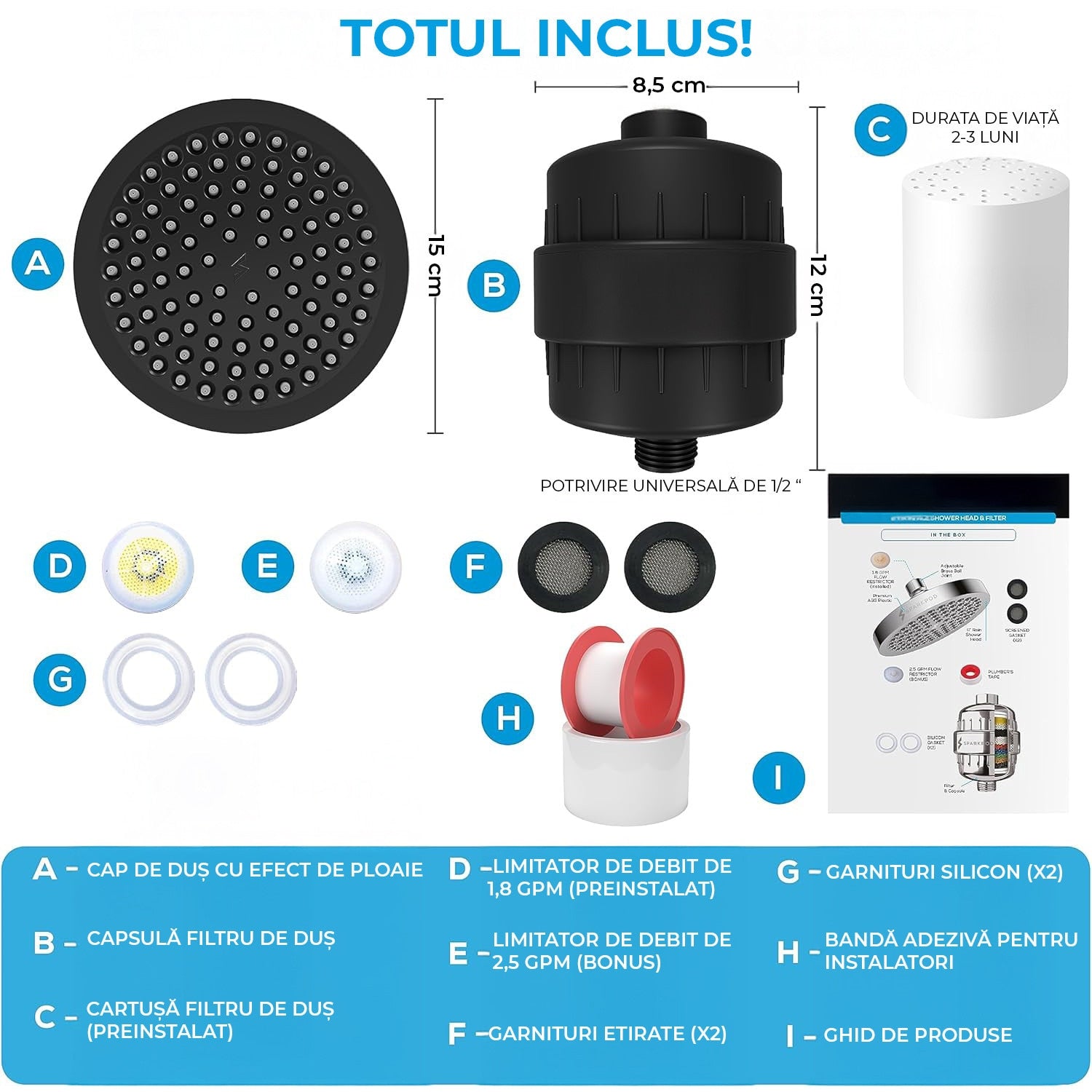 Filtru de apa premium NextWave® pentru para de dus cu 23 stagii de filtrare, usor de instalat, infuzie de minerale si – imaginea 2