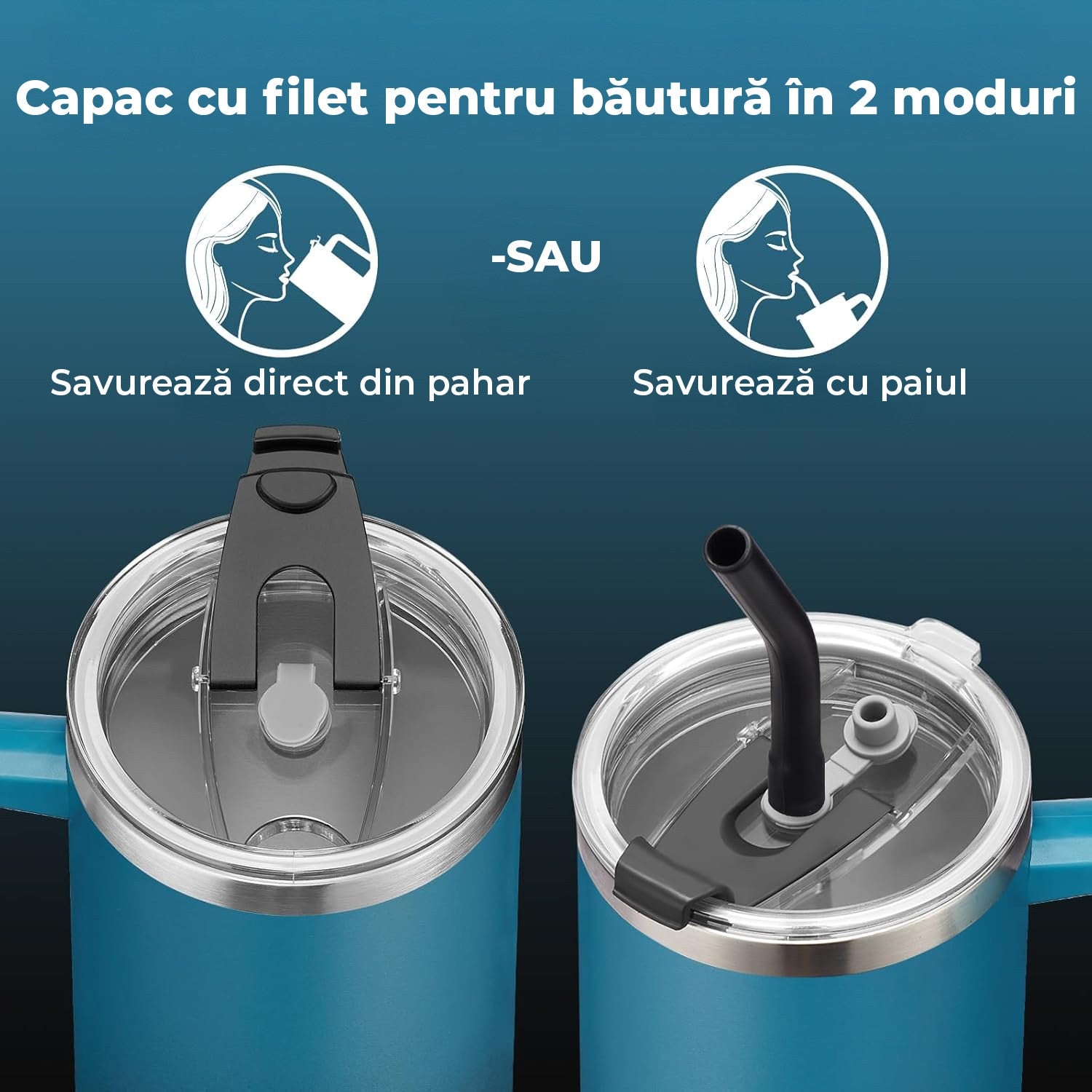 Cana termoizolanta NextWave® 1180 ml, din otel inoxidabil, cu pereti triplu izolati, capac 2 in 1 anti-scurgere, pai – imaginea 3