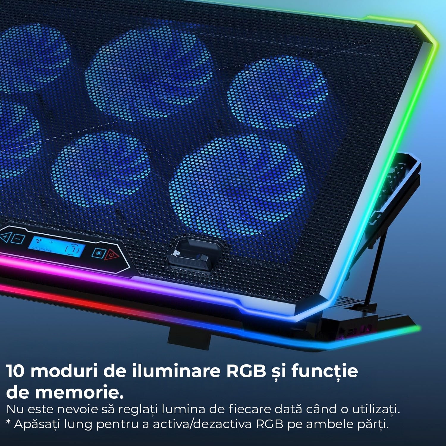 Stand De Racire pentru Laptop BeGenius® cu Suport pentru Telefon, 6 Ventilatoare ultra Silentioase, Cooler Laptop Gaming – imaginea 3