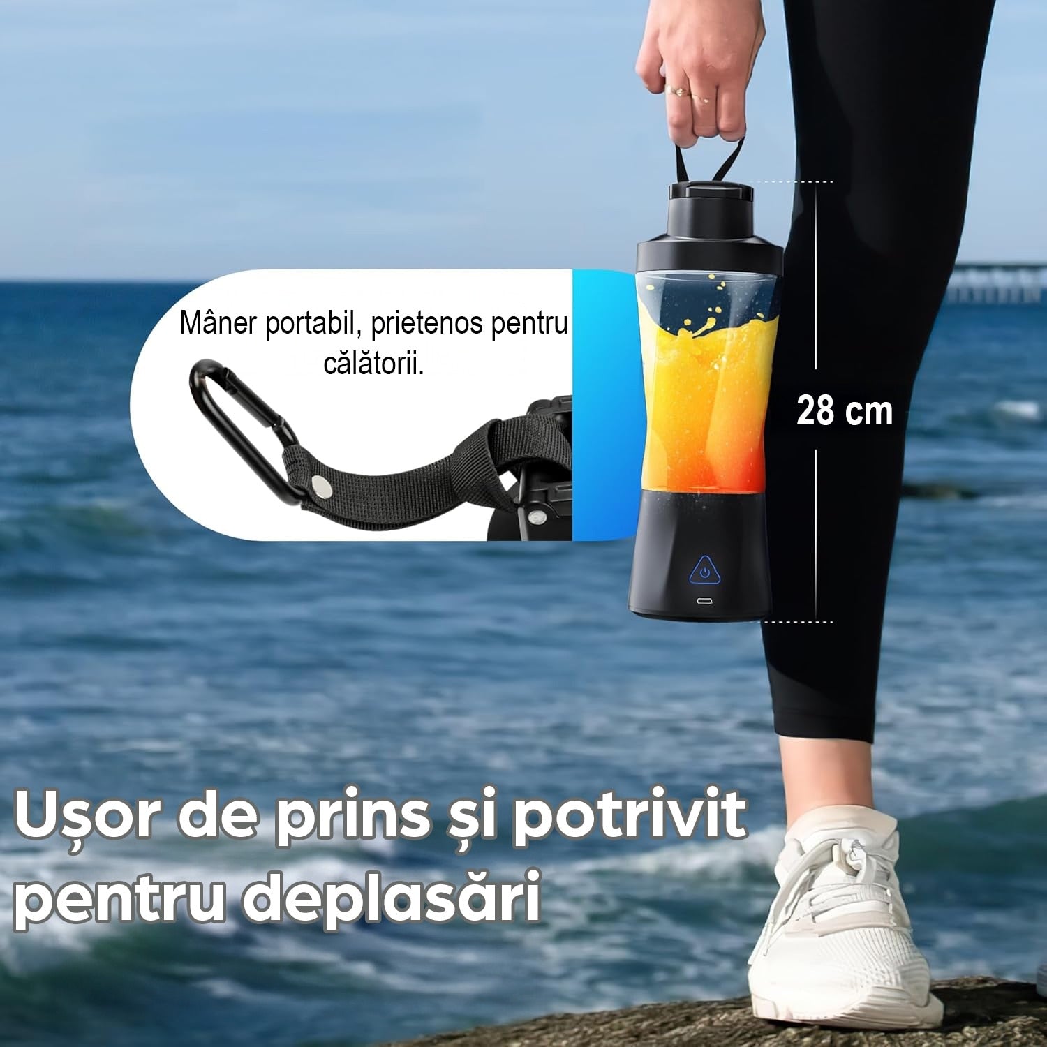 Mini Blender Electric Portabil NextWave™, Multifunctional, Auto-curatare, Autonomie Mare, Recipient detasabil cu capac – imaginea 3