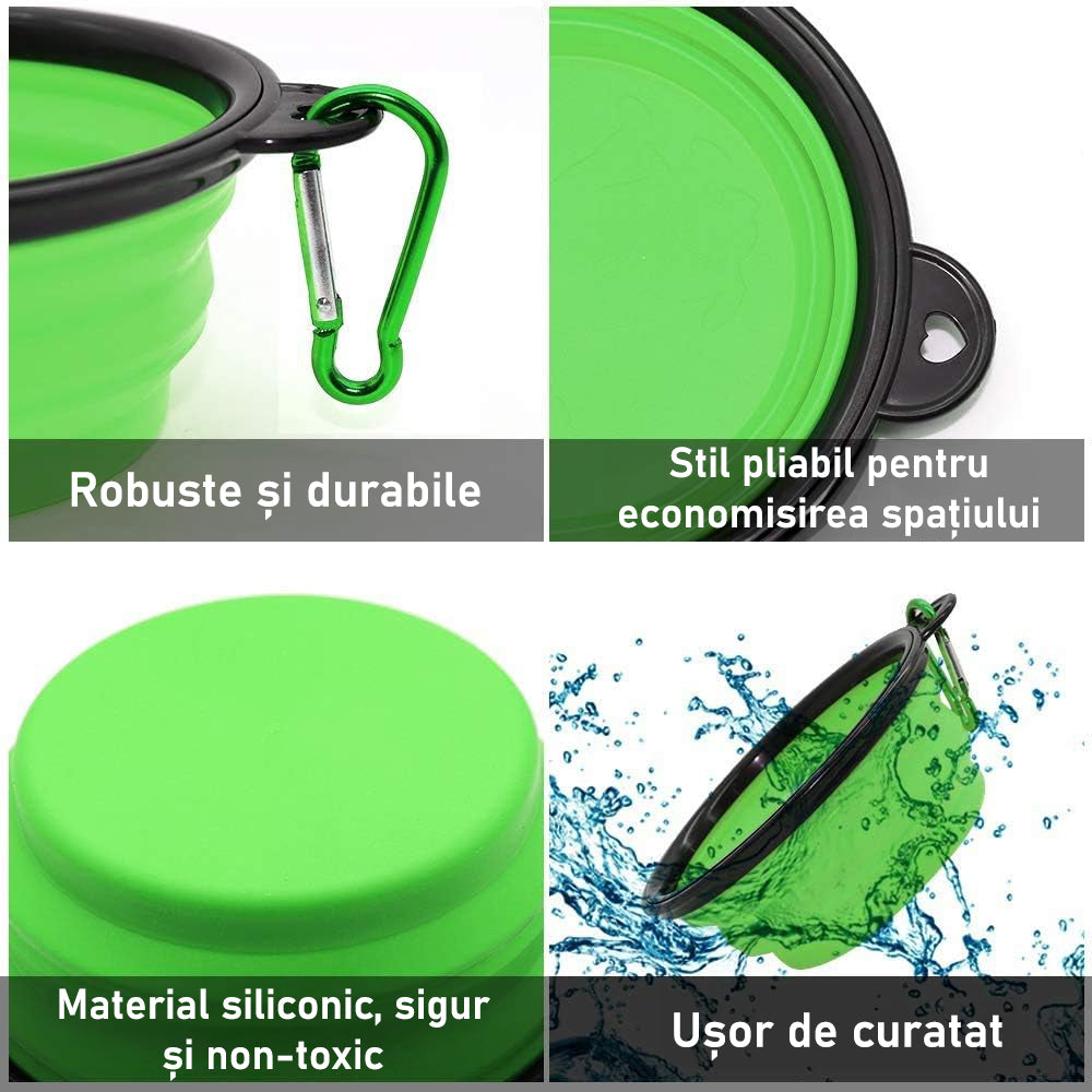 Bol portabil pentru hrana animale NextWave®️, hidratare si hranire pentru pisici si caini, ideal pentru plimbari si – imaginea 3
