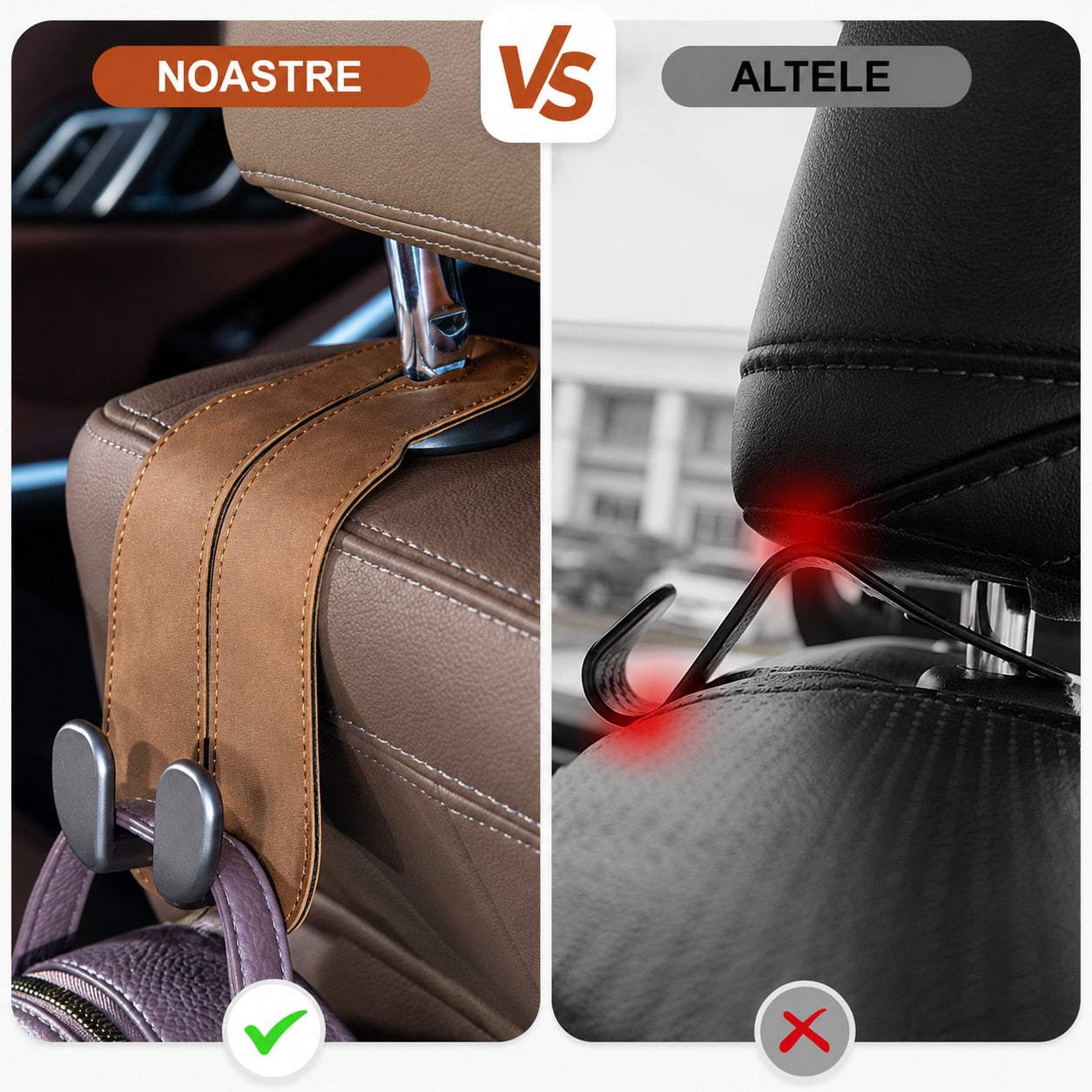Set 2 carlige auto duble pentru tetiera NextWave®, pentru genti, sacose, haine si accesorii, aliaj de aluminiu-magneziu cu – imaginea 3