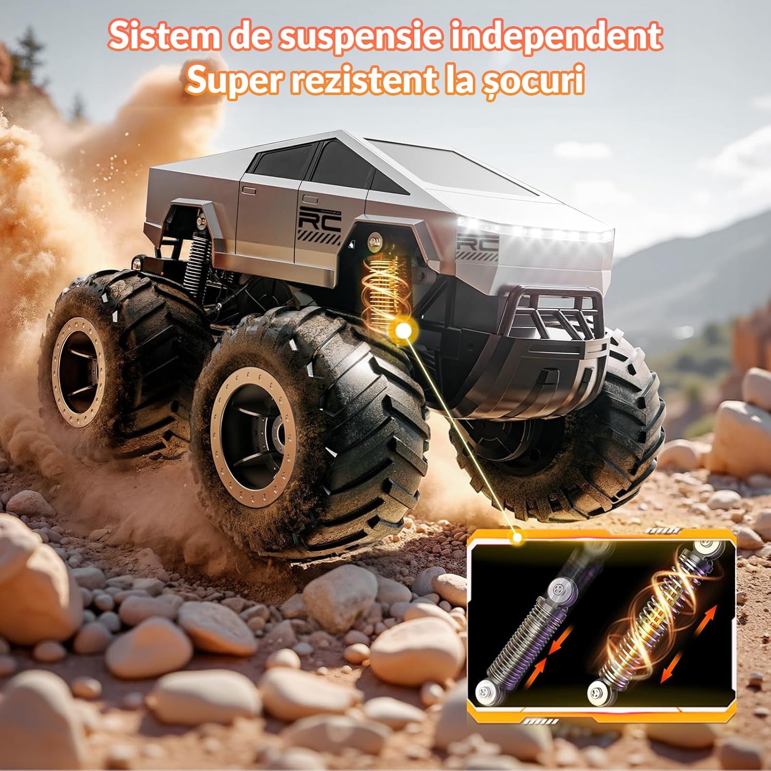 Masina cu telecomanda RC Cybertruck BeGenius®, 4WD Off-Road 1:16, Pentru Toate Tipurile de Teren, 360° Drift, Baterii tip – imaginea 3