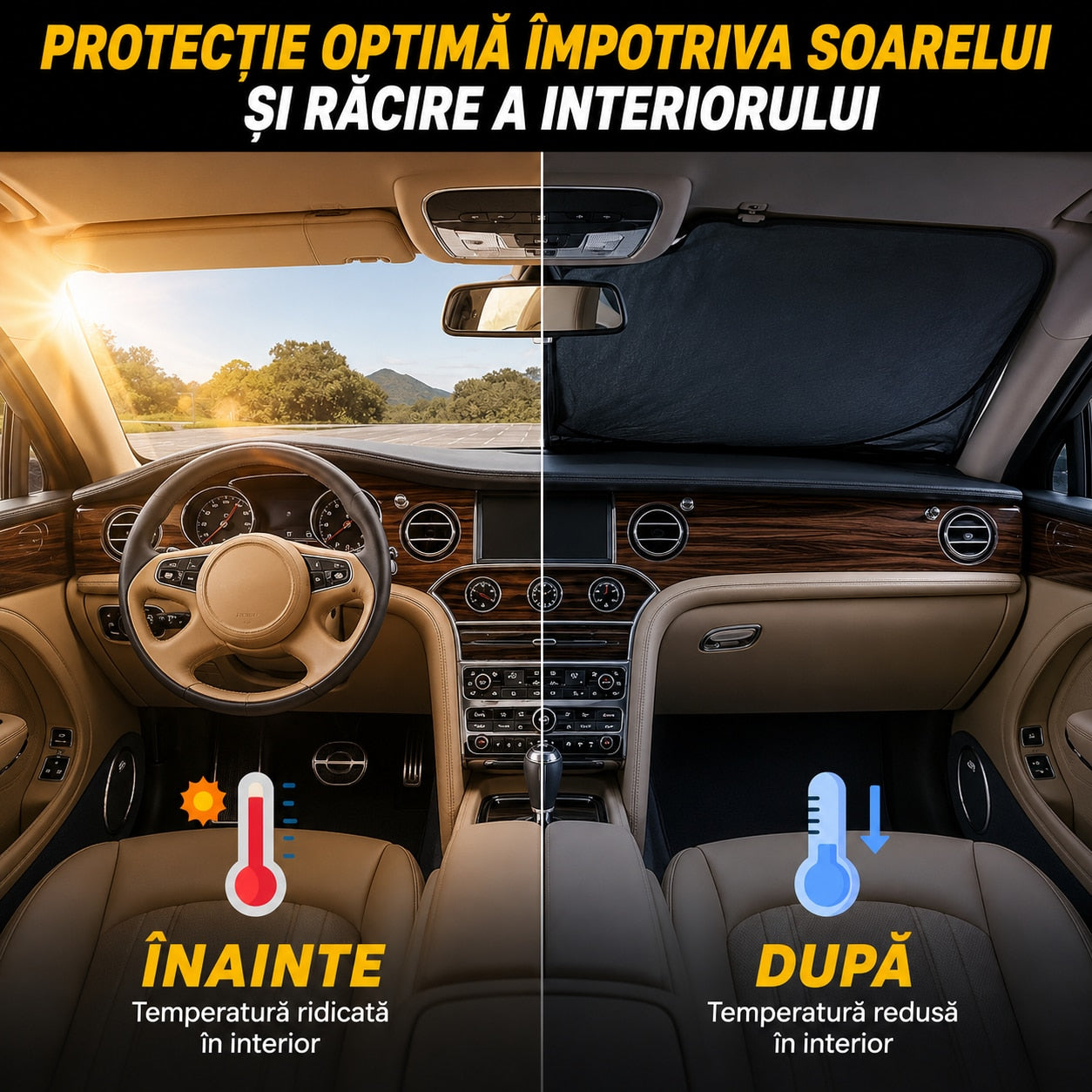Parasolar auto NextWave® pentru parbriz, material reflectorizant 280T, protectie UV pana la 99%, design pliabil cu cadru – imaginea 3