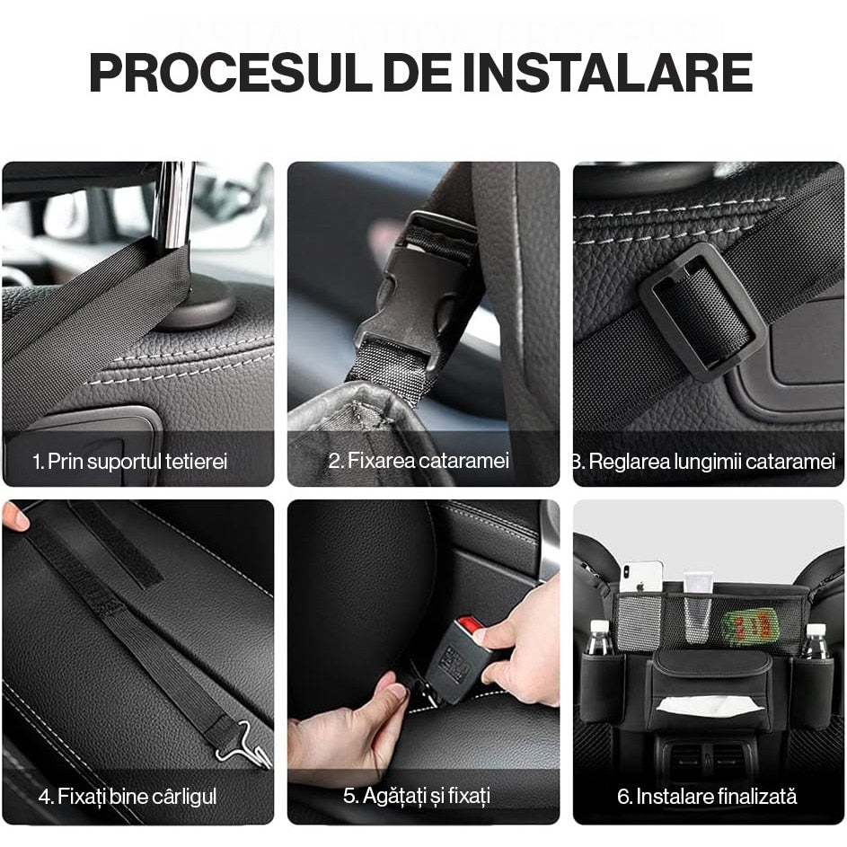 Organizator intre scaune auto NextWave®️, suport pretios cu 5 compartimente, material suede & piele ecologica, capacitate – imaginea 3