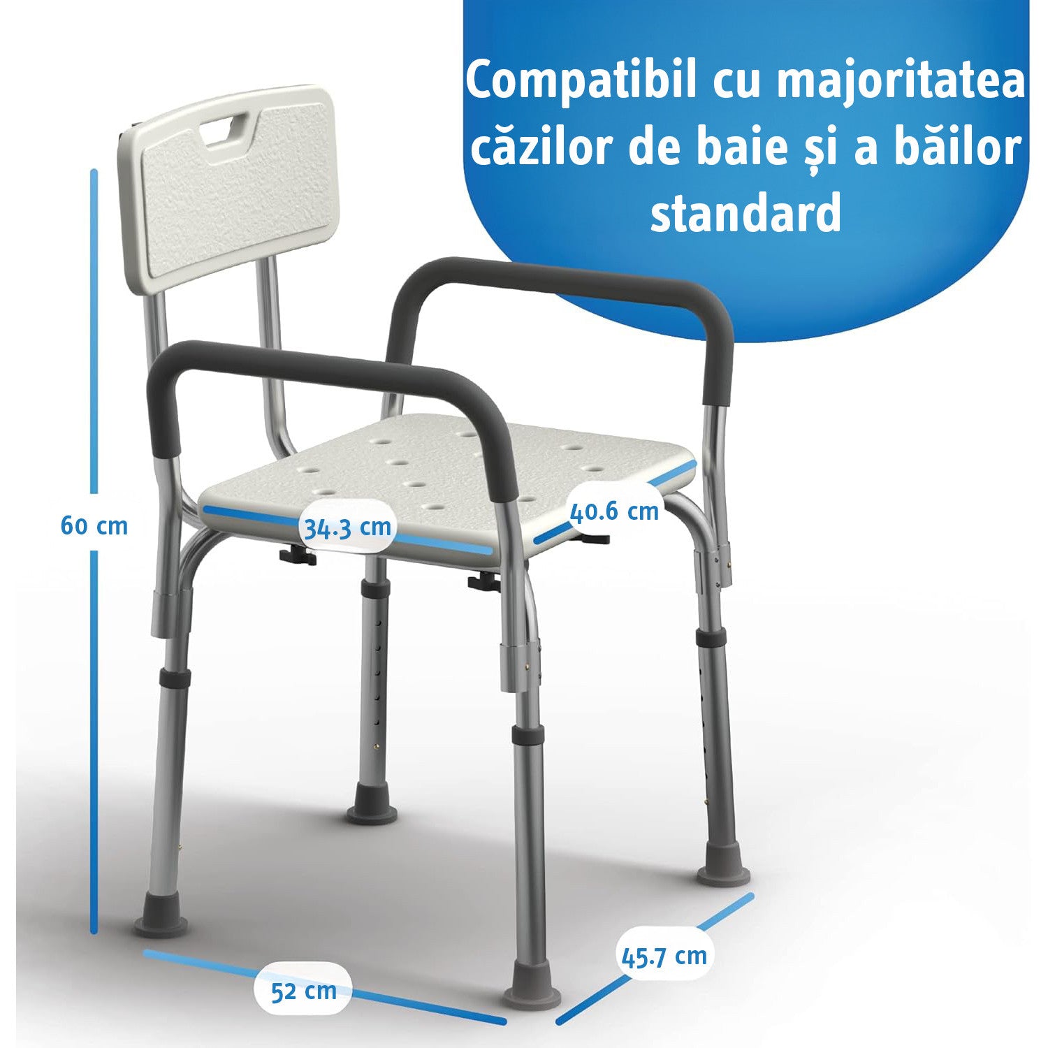 Scaun de dus si cada NextWave® cu spatar si brate captusite, inaltime reglabila 41–53 cm, suport greutate 160 kg, cadru din – imaginea 3