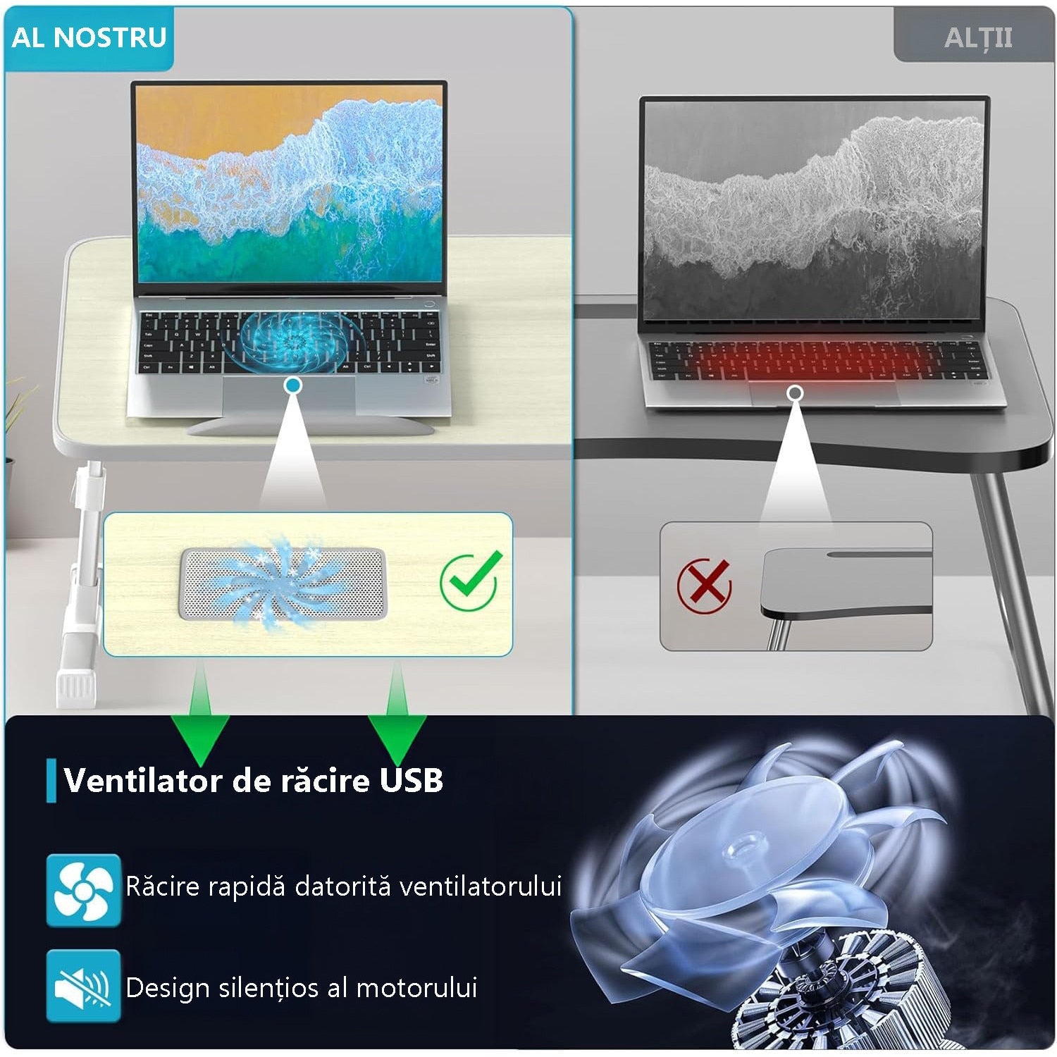 NextWave® Masa laptop pliabila si reglabila – stand multifunctional portabil pentru pat, canapea si birou, 60x40 cm, cu – imaginea 3