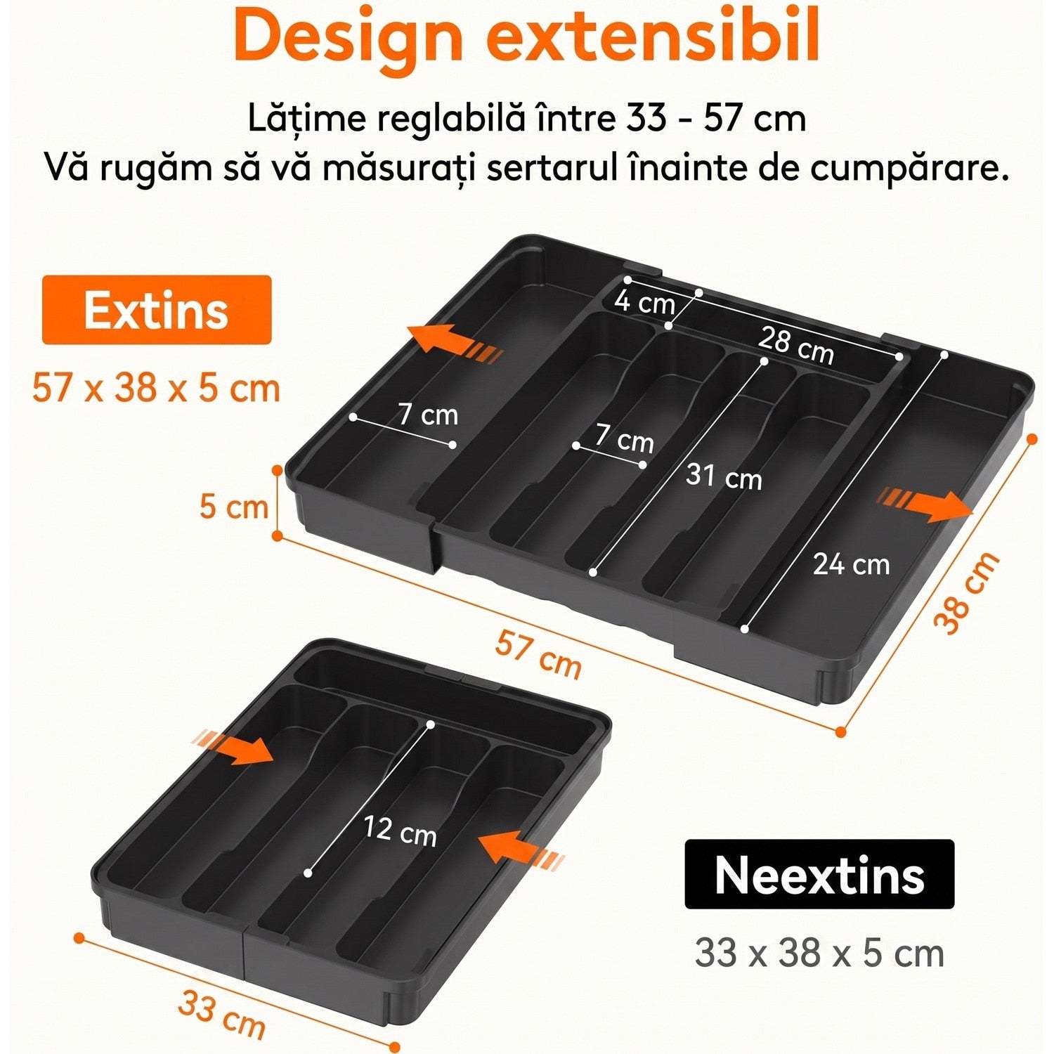 Organizator extensibil pentru tacamuri si ustensile de bucatarie NextWave® – suport sertar ajustabil 33–57 cm, cu 7–9 – imaginea 3