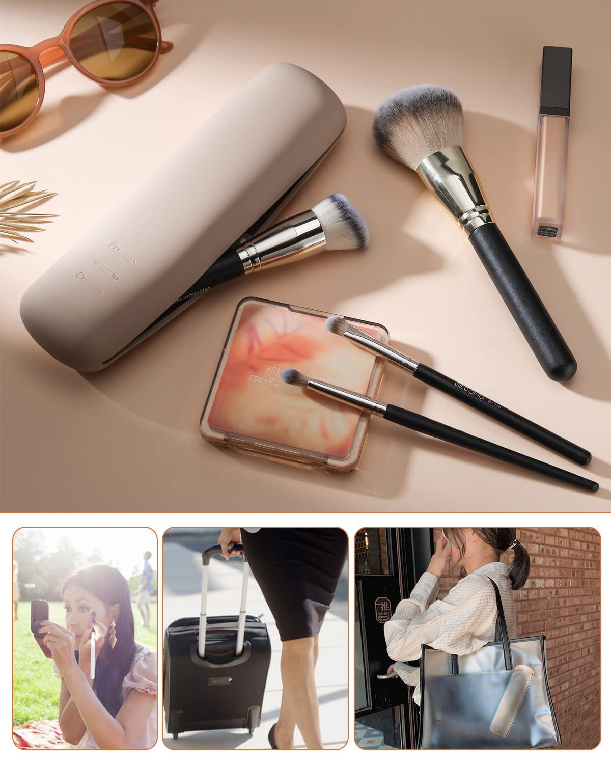 Organizator pensule machiaj pentru calatorii, din silicon anti-cadere, portabil, elegant, usor, inchidere cu magnet – imaginea 3