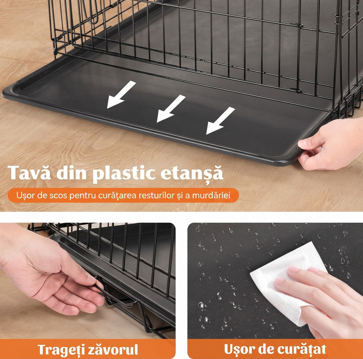Cușcă pentru câini NextWave®️, pliabilă și portabilă, 2 uși cu zăvor glisant dublu, tavă etanșă, cadru rezistent din metal – imaginea 3