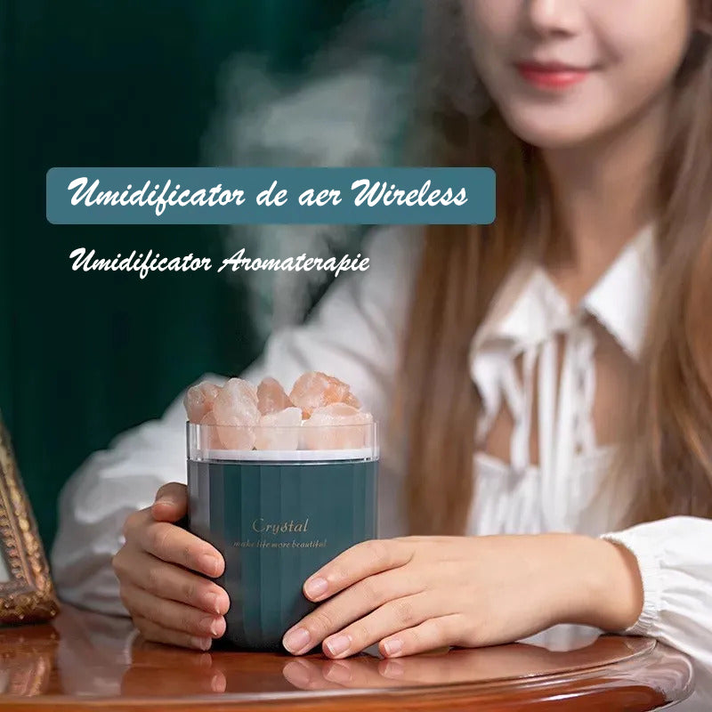 Umidificator de aer Ultrasonic NextWave®, cu difuzor aromaterapie, pietre din sare de Himalaya, Baterie reincarcabila – imaginea 3