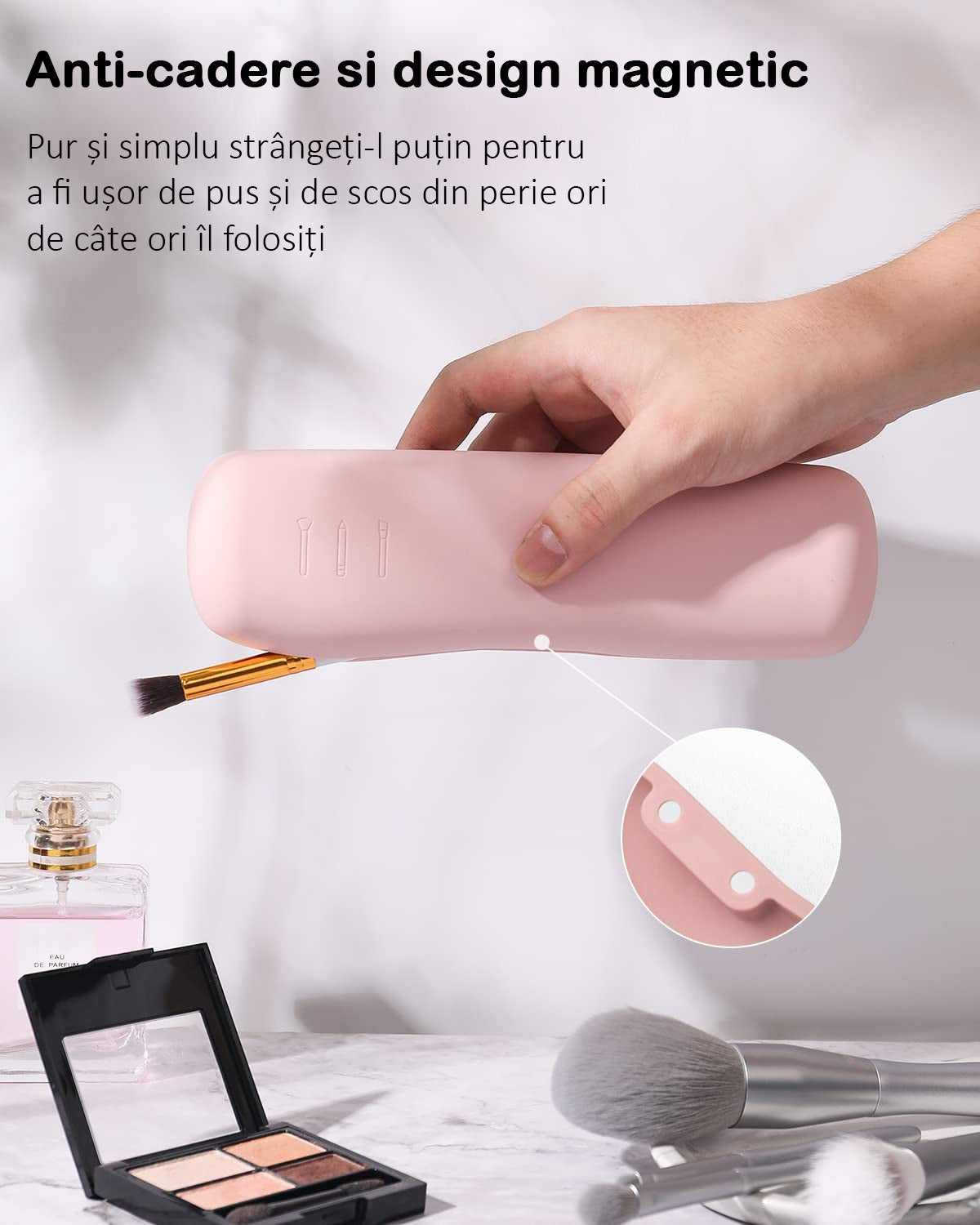 Organizator pensule machiaj pentru calatorii, din silicon anti-cadere, portabil, elegant, usor, inchidere cu magnet – imaginea 3