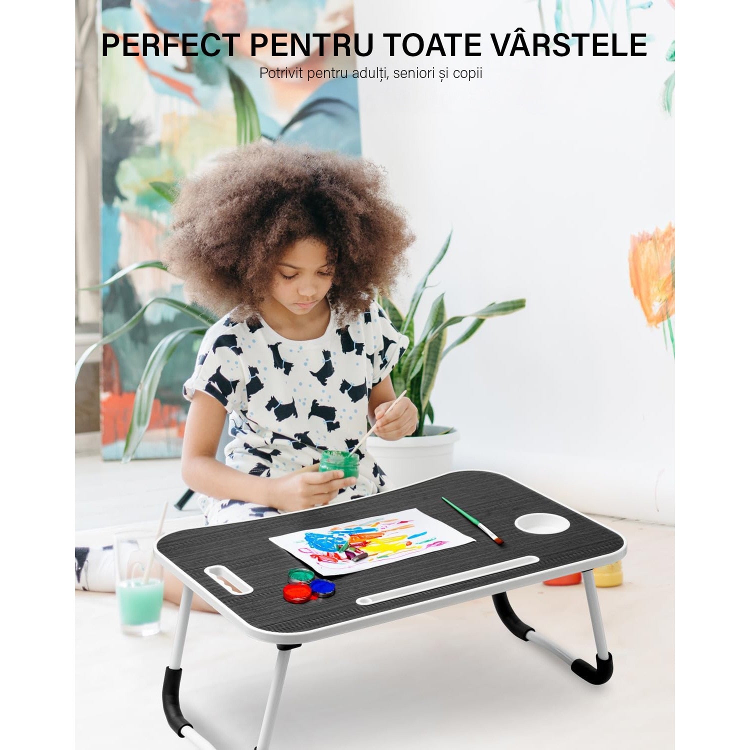 NextWave® Masa Portabila si Pliabila pentru Laptop 60×40 cm, Birou Lap Table pliabil cu Perna, Suport Pahar & Slot Tableta – imaginea 3