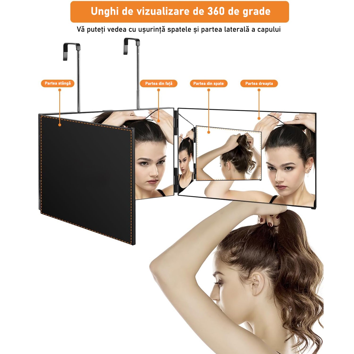 Oglinda 360°, NextWave™, Potrivita pentru machiaj, aranjare, coafare, barbierit, ingrijire, Sistem agatare, Inaltime – imaginea 3