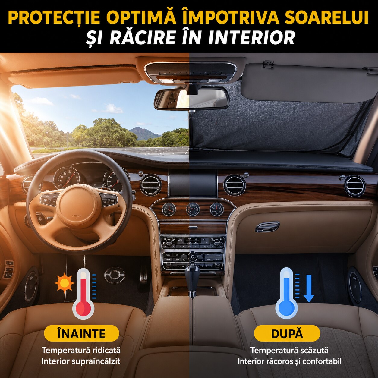 Parasolar auto NextWave® pentru parbriz, material reflectorizant 280T, protectie UV pana la 99%, design pliabil cu cadru – imaginea 3