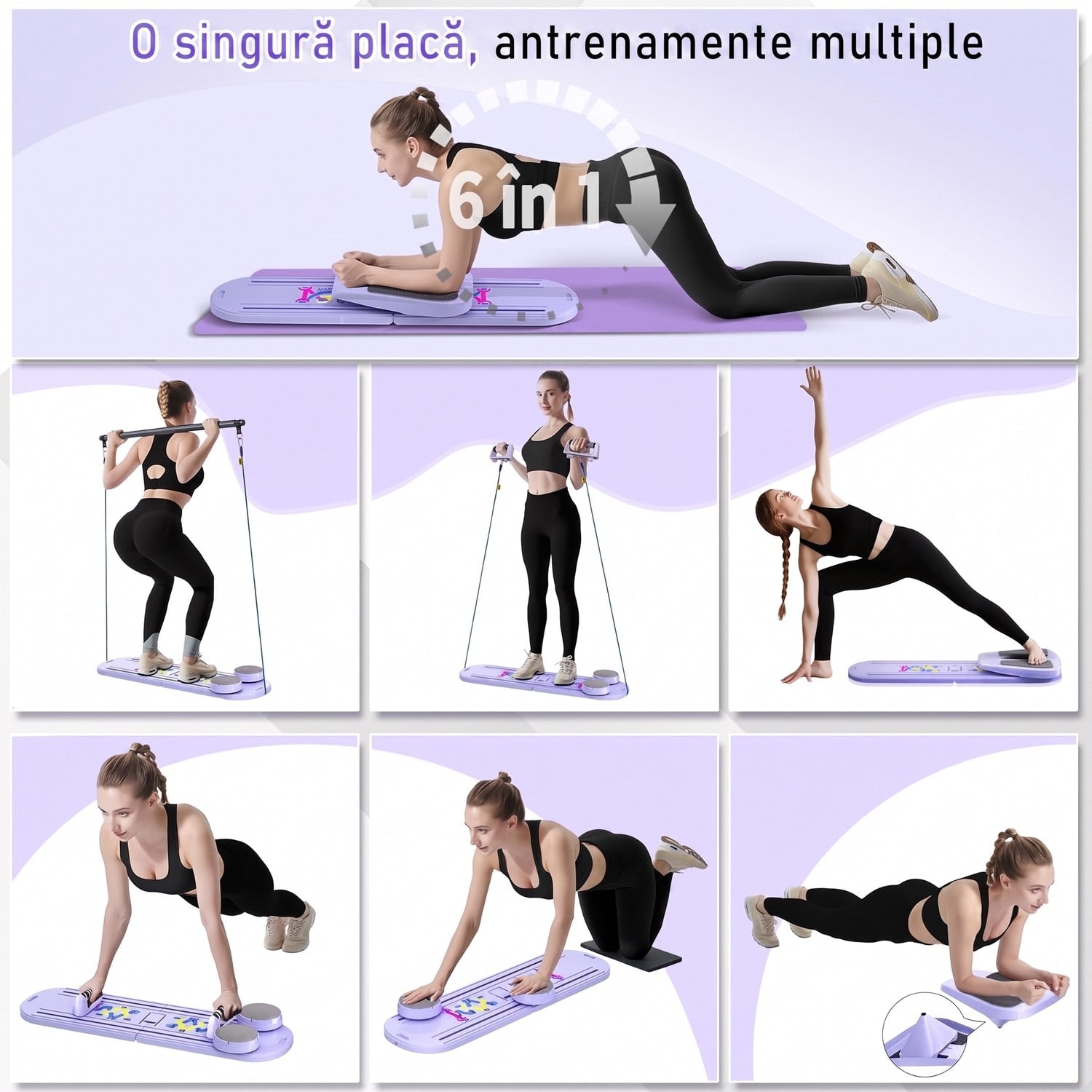 Placa Pilates multifunctionala NextWave®️, set reformer 6 in 1 pliabil pentru abdomen si sculptarea corpului, cu – imaginea 3