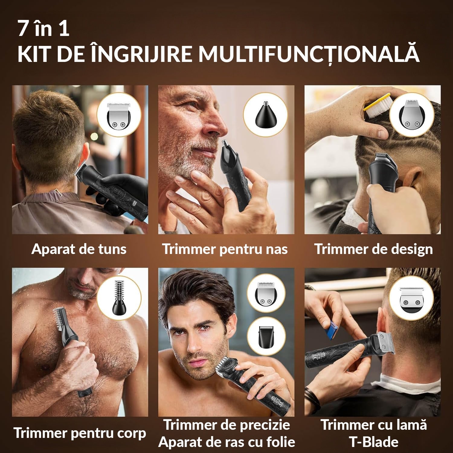 Masina de tuns si Aparat de ras BeGenius®, Multifunctionala 7 in 1, Lame Inox, Corp Metal, Profesional, Barba, Cap – imaginea 3