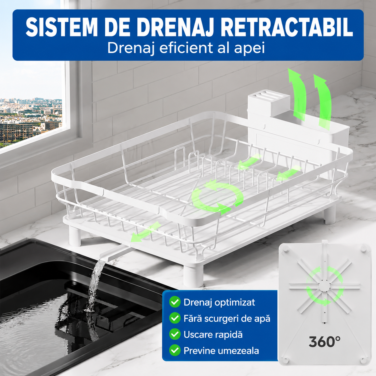 Scurgator vase cu suport scurgere automata NextWave®️, Suport pentru vase, multifunctional, suport pentru tacamuri si – imaginea 3