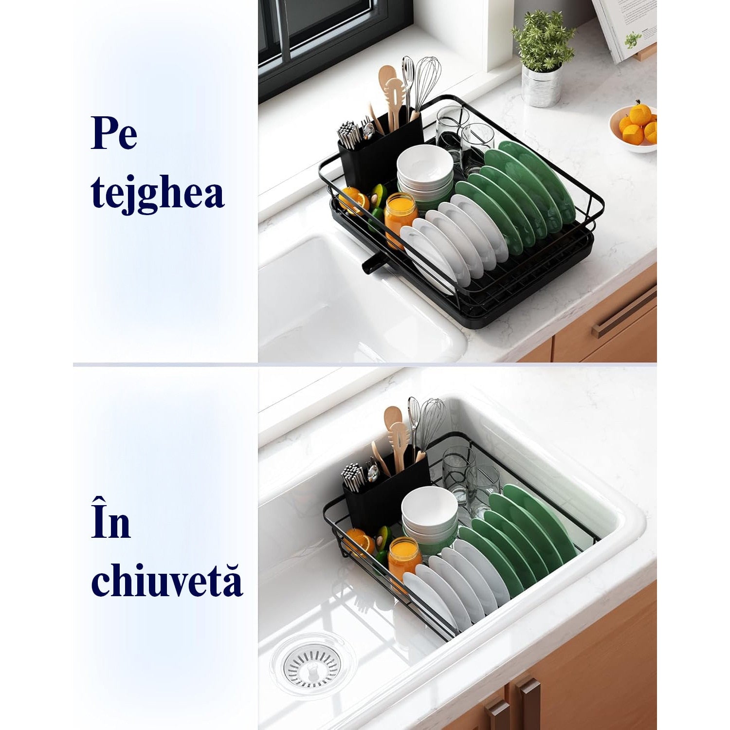Scurgator vase cu suport scurgere automata NextWave®️, Suport pentru vase, multifunctional, suport pentru tacamuri si – imaginea 3