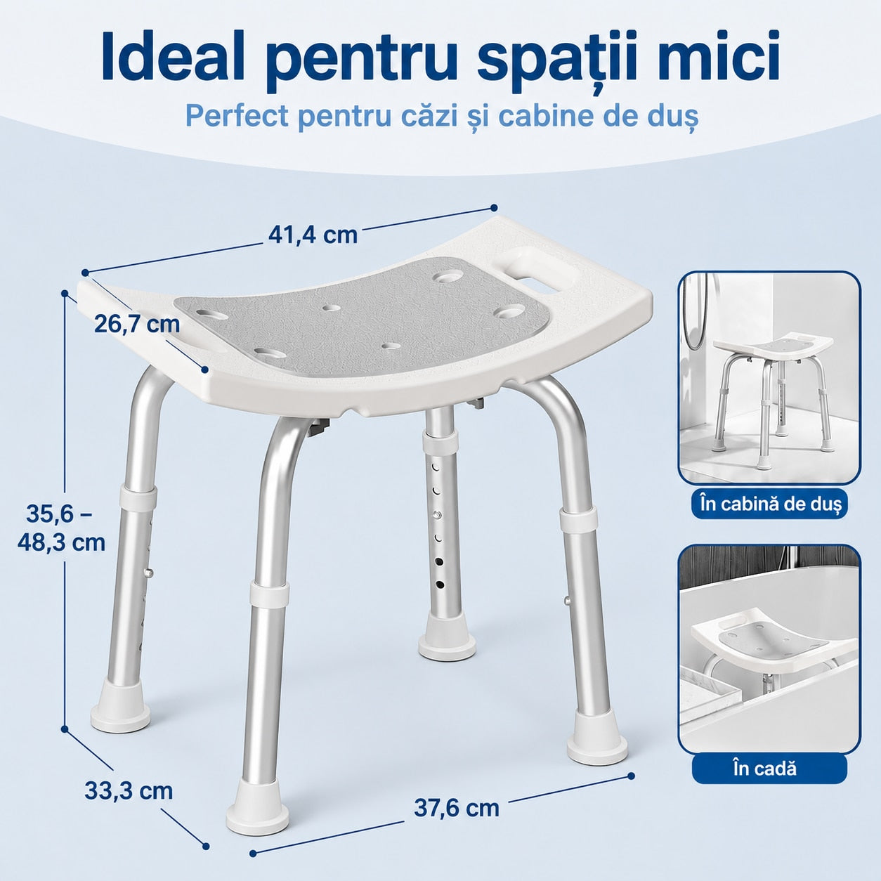 Scaun de dus NextWave® pentru baie si cada, reglabil pe inaltime, cadru rezistent din aluminiu, sezut confortabil, picioare – imaginea 3