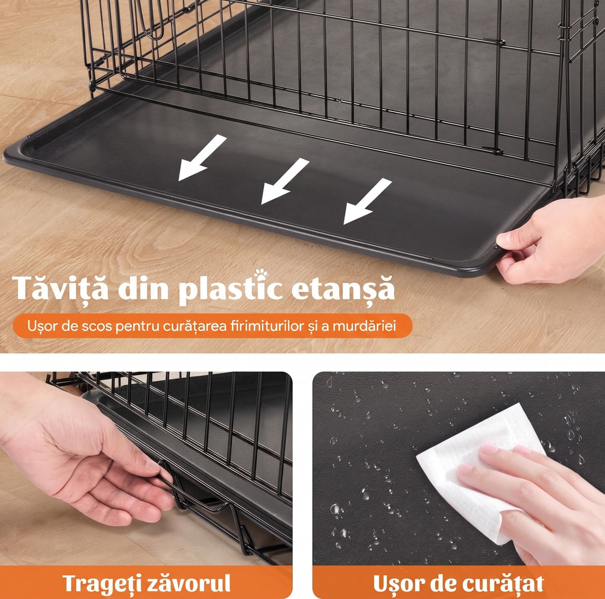 Cușcă pliabilă pentru câini NextWave®️, 2 uși cu zăvoare glisante sigure, panou despărțitor inclus, tăviță etanșă – imaginea 3