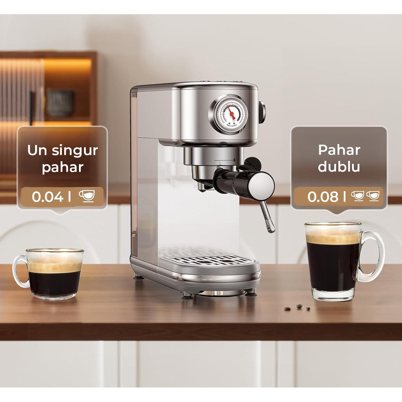 Espressor profesional NextWave® 20 bari, 1350W, rezervor 1.3L, din otel inoxidabil, spumator lapte integrat, functii – imaginea 3